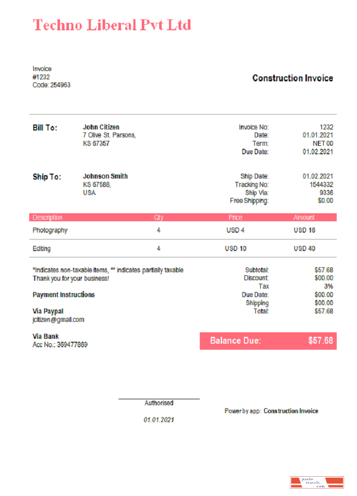 USA Techno Liberal Pvt Ltd invoice PSD template